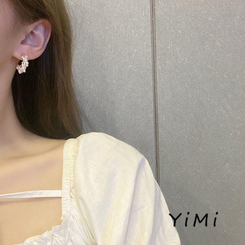 [mo] Bông Tai Ngọc Trai Xoắn Hình Chữ C Đơn Giản Cá Tính