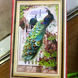 Tranh đính đá chim khổng tước uyên ương kt 90-60cm