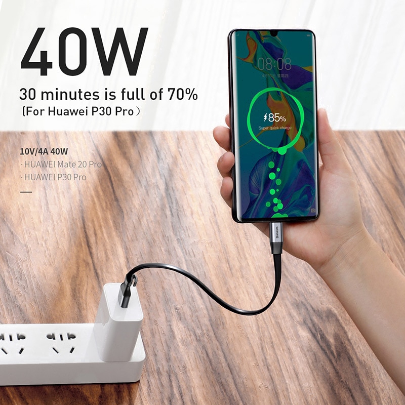 Dây cáp sạc nhanh Baseus USB type C 5A cho điện thoại Huawei p30 P20 Mate 20 P10 Pro Lite