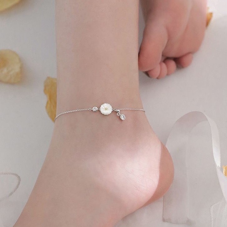 Lắc chân bạc 925 Cúc hoạ mi thanh lịch duyên dáng dễ thương trẻ trung nổi bật Dế Bạc - LC4341