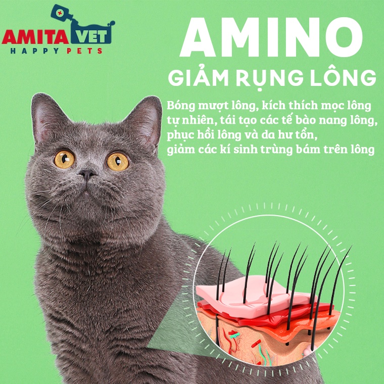 Dưỡng lông chó mèo AMINO-PET Plus 150G AMITAVET giúp chăm sóc thú cưng bóng mượt kích thích mọc lông từ bên trong