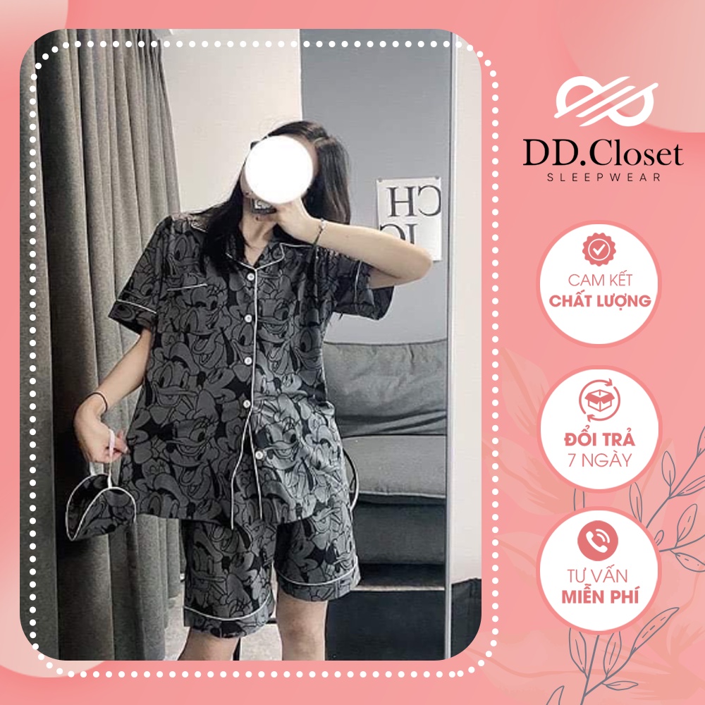 Bộ ngủ họa tiết Pyjama hoạt hình form rộng, đồ ngủ nữ lụa mặc thoải mái ở nhà - CD0107