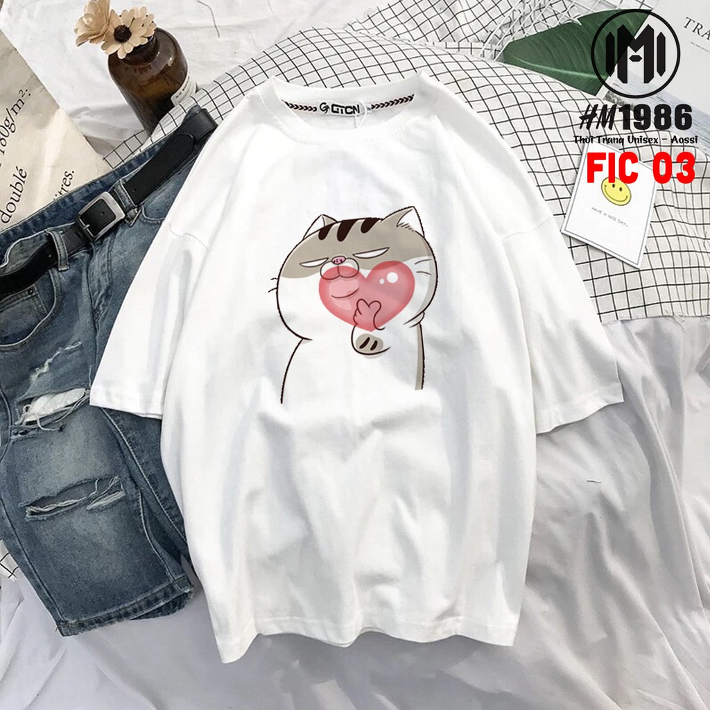 Áo phông oversize fom rộng local brand unisex nam nữ cotton 250gsm thun dày dặn cao cấp , Áo Phông Hoạt Hình Mèo Ami