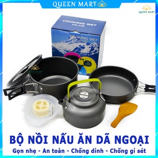 Bộ Nồi Nấu Ăn Dã Ngoại Hợp Kim Nhôm Gọn Nhẹ - Nồi Du Lịch Cắm Trại Dành Cho 2-3 Người Siêu Tiện Lợi - Q096