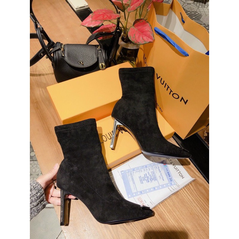 👠👢Boots lửng da lộn co giãn mũi