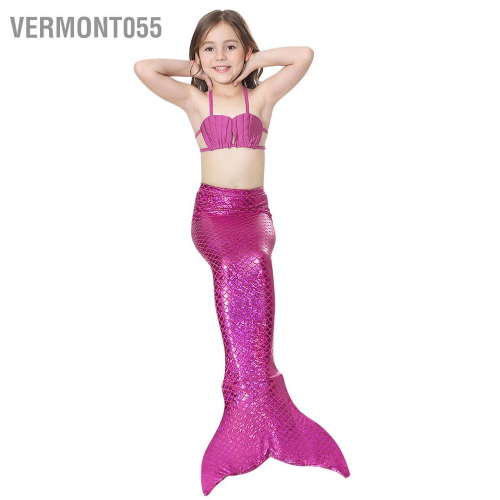 Vermont055 Girls 3pcs Swimwear Top Panties Mermaid Tail Swiming Costume Monofin Flippers Swimsuit