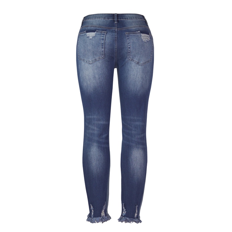 Quần Denim Lưng Cao Thiết Kế Rách Cá Tính Phong Cách Retro Cho Nữ