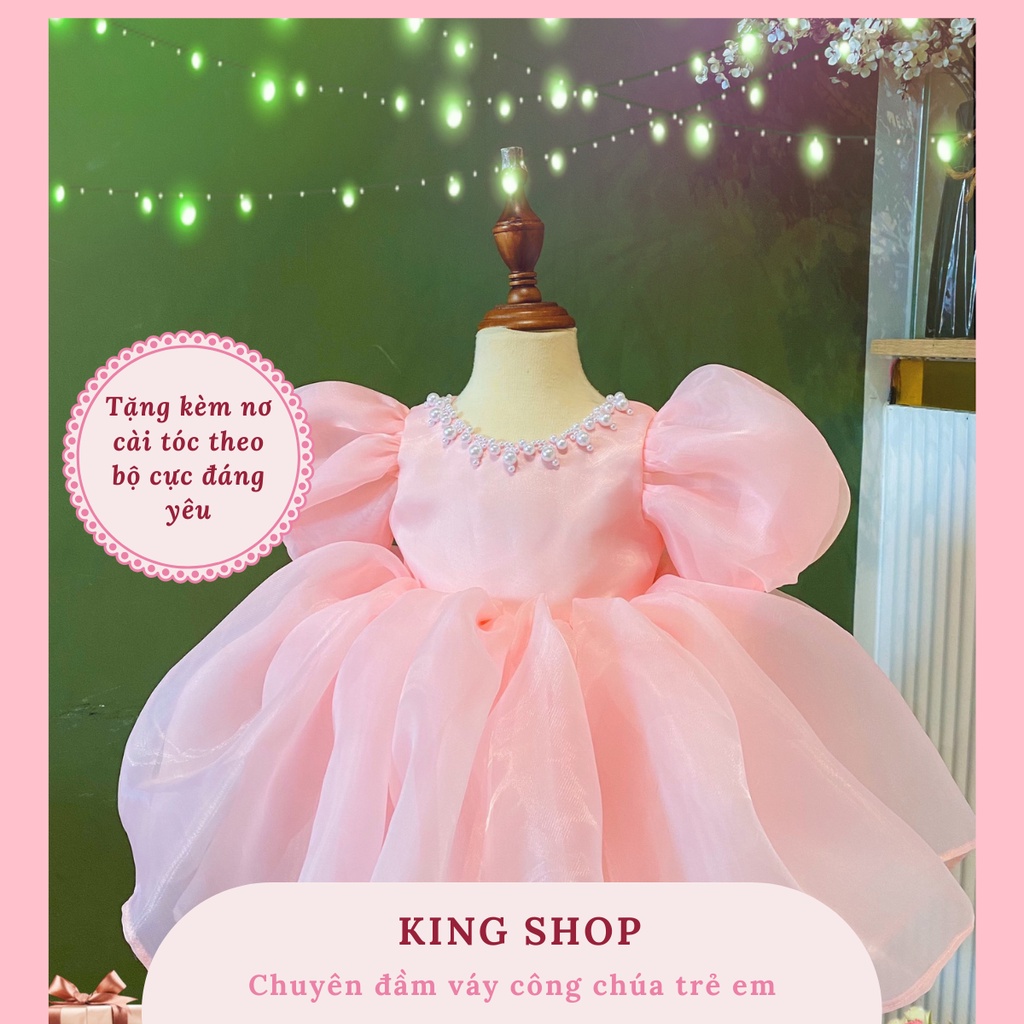 Váy Công Chúa Tay Bồng Cao Cấp Xinh Xắn Tặng Kèm Cài Đính Nơ Cho Bé Gái Xòe Bồng Tự Nhiên Tay Dáng Lồng Đèn