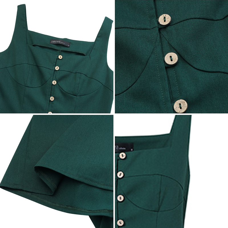 Đầm Zanzea Dáng Dài Hai Dây Cổ Vuông Xẻ Tà Gợi Cảm Thời Trang Cho Phụ Nữ