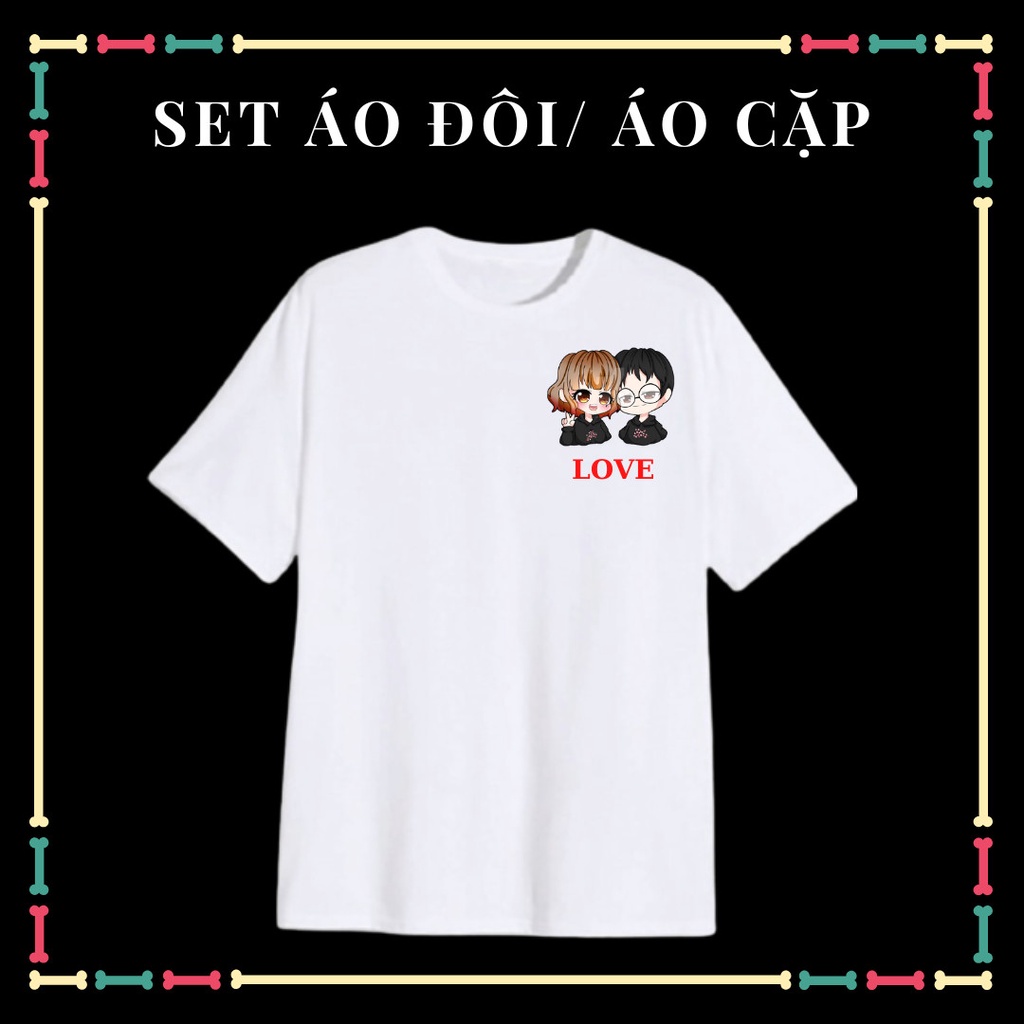 Áo thun nam nữ, áo cặp đôi, áo tình yêu cho các cặp đôi, phôm rộng, màu trắng, thun co giãn 4 chiều.