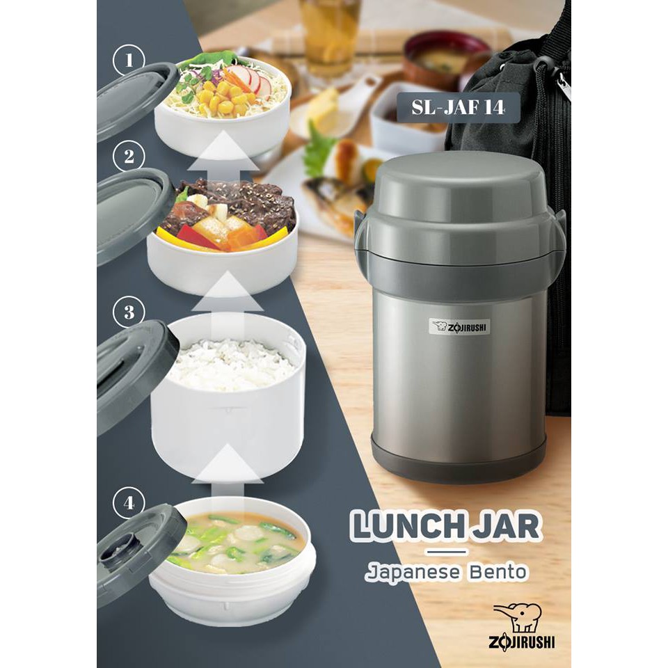 Hộp cơm giữ nhiệt Zojirushi SL-JAF14 dung tích 1.27L, 4 ngăn chứa riêng biệt, sản xuất tại Thái Lan, bảo hành 12 tháng