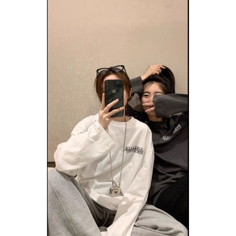 Áo thun dài tay form rộng unisex in hình STAYTRUE