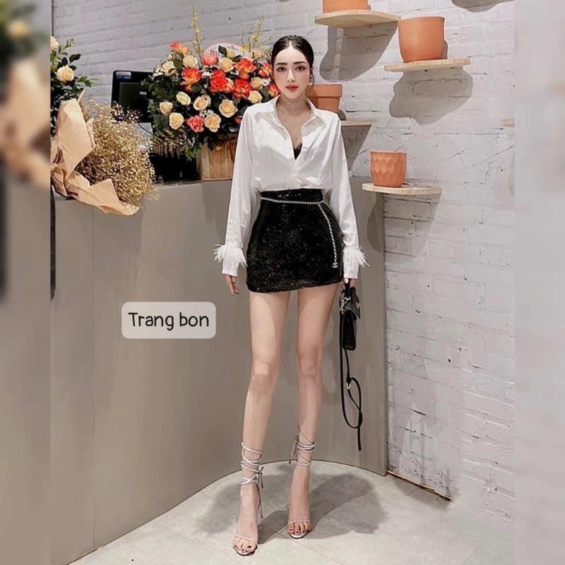 Áo sơmi lụa tay lông vũ