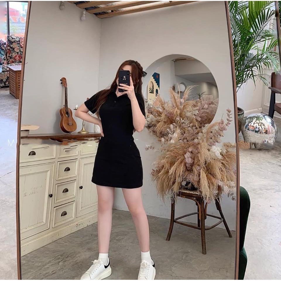 Váy Polo Trơn SuzaHouse Pastel Nữ 🌸 Đầm cổ sơ mi dáng ôm body, thun cộc tay màu