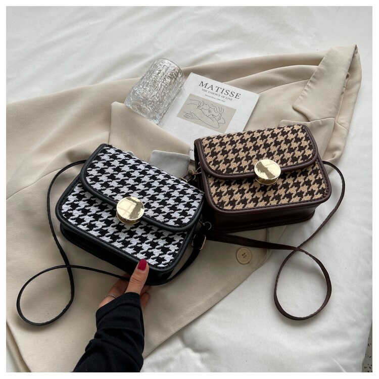 Túi đeo vai JASMIN NOIR bằng len in họa tiết houndstooth phong cách cổ điển thời trang cho nữ
