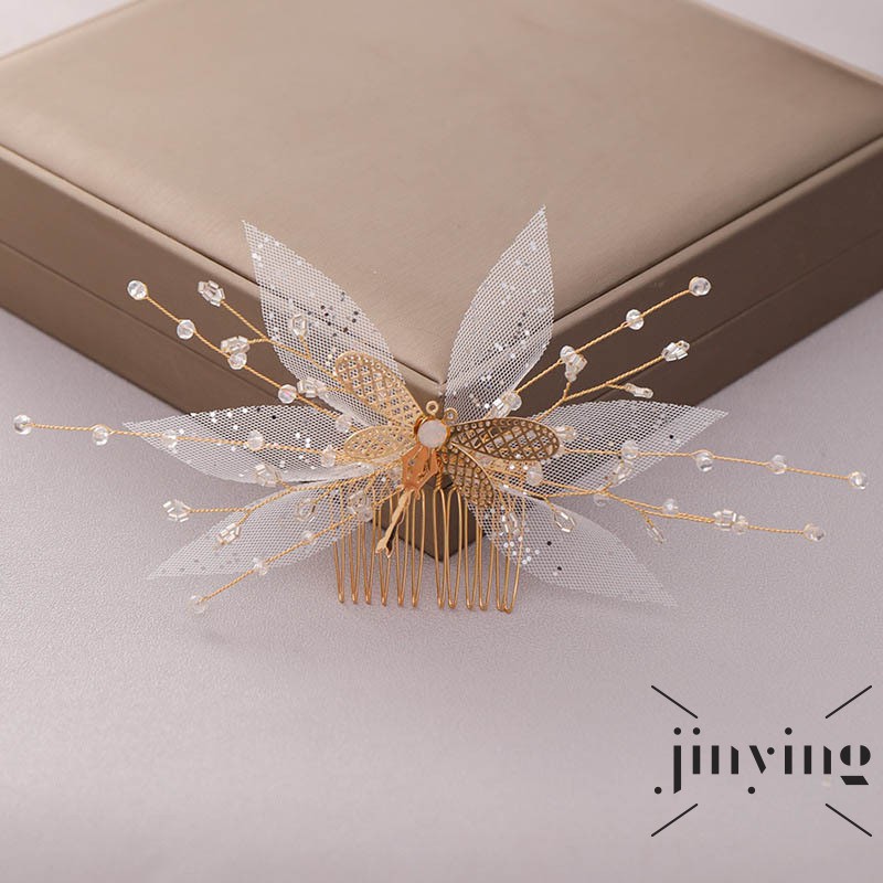 GETNOIVAS Lược Cài Tóc Hình Bướm Đính Đá Lấp Lánh Cho Cô Dâu