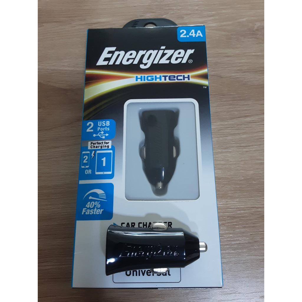 Tẩu sạc ô tô Energizer DCA2BH 2 cổng USB ra với chip thông minh điều chỉnh tương thích các thiết bị sạc [ Chính hãng ]