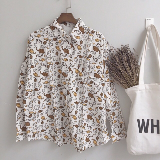 Sơ mi in hình mèo