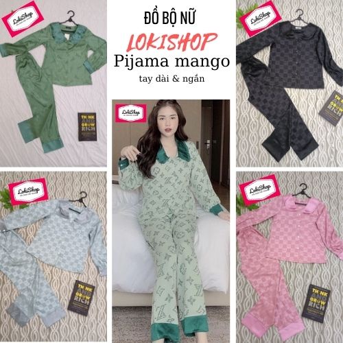 Đồ bộ pijama mặc nhà cho nữ chất lụa latin họa tiết  ,mẫu tay dài và ngắn quần dài tiểu thư form rộng dễ thương Lokishop