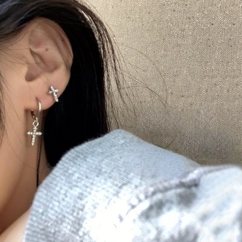 Khuyên Tai Dạng Hạt Hình Thánh Giá Đính Đá Sang Trọng