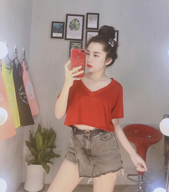 Áo croptop cổ tim, cổ v thun giấy - Z4U