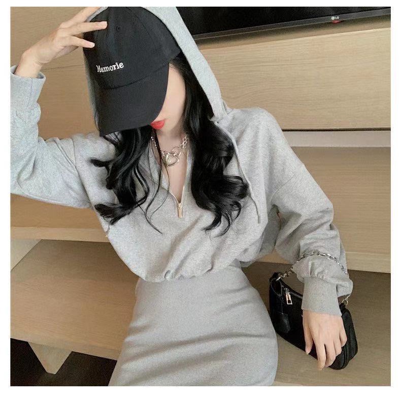 Đầm hoodie dài tay ôm eo phong cách thiên nhiên