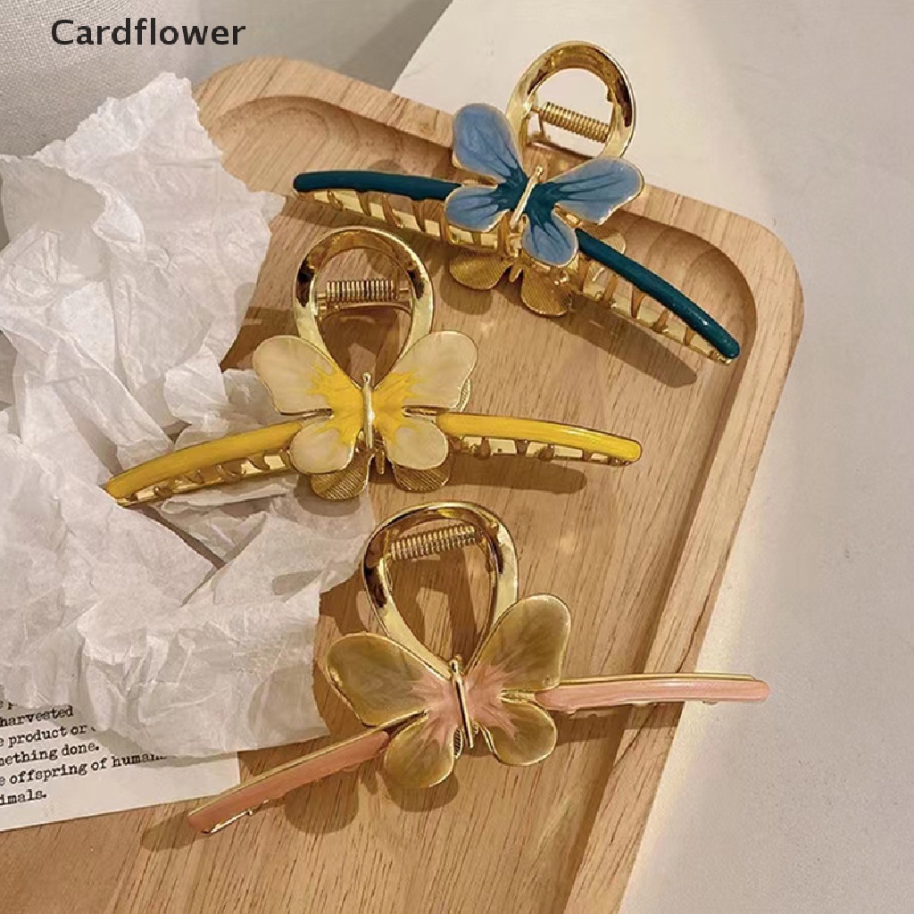 &lt; Cardflower &gt; Kẹp Tóc Càng Cua Cỡ Lớn Hình Bướm Màu Vàng Đồng Vintage Hàn Quốc Sang Trọng Cho Nữ
