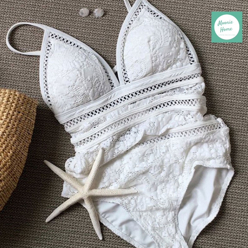 Bikini Nữ 1 Mảnh, Đồ Bơi Liền Thân Ren Trắng Sang Chảnh Mã BN - 314