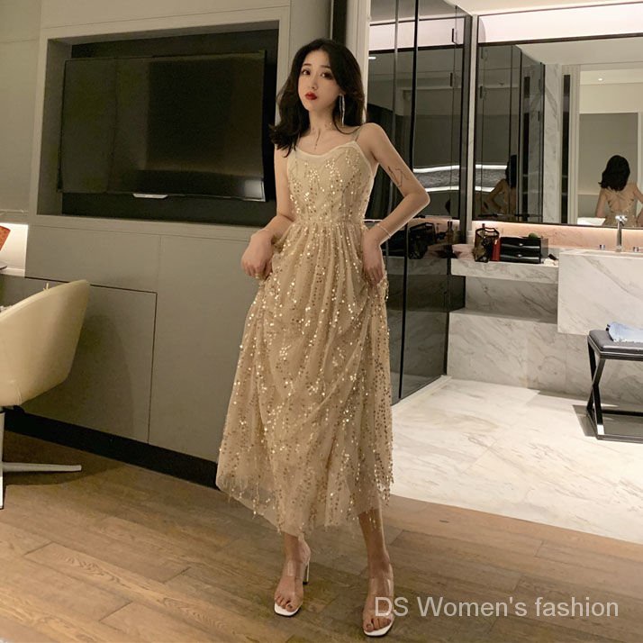 Đầm dài hở lưng đính kim sa lấp lánh thời trang mùa hè quyến rũ cho nữ