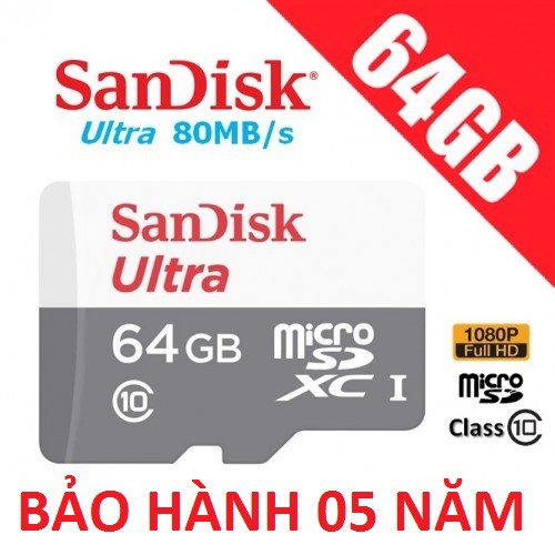 Thẻ nhớ MicroSD Sandisk Ultra 80mb/s 533x Class10 64GB Tốc độ cao