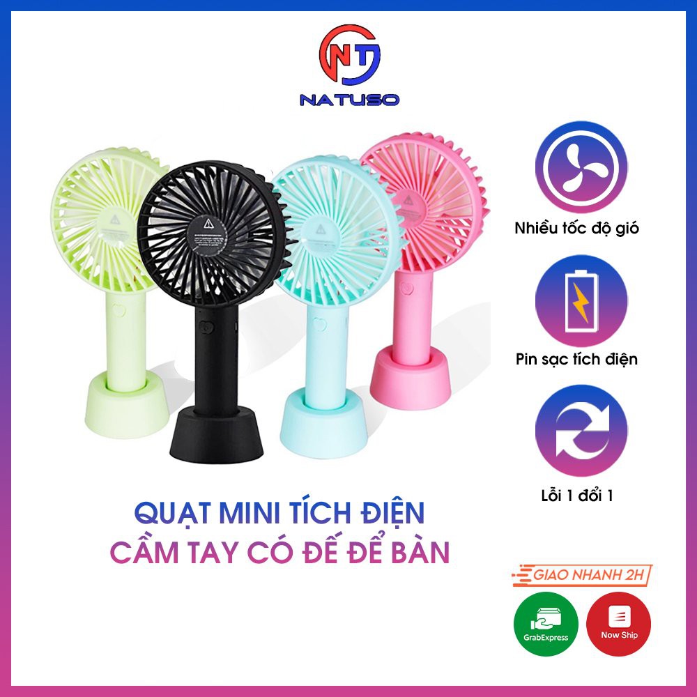 Quạt mini tích điện cầm tay có đế để bàn 3 tốc độ gió N9