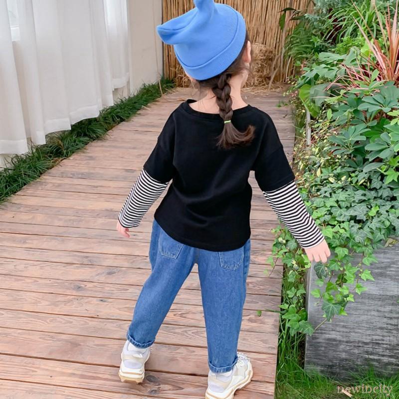 Áo thun tay dài kẻ sọc phối màu phong cách dễ thương cho trẻ em