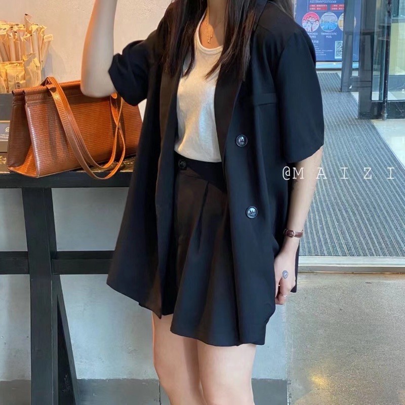 Blazer ngắn tay Hàn Quốc chất mỏng nhẹ mặc mùa hè - 3 mầu XANH/ ĐEN/ KEM 2160 | BigBuy360 - bigbuy360.vn