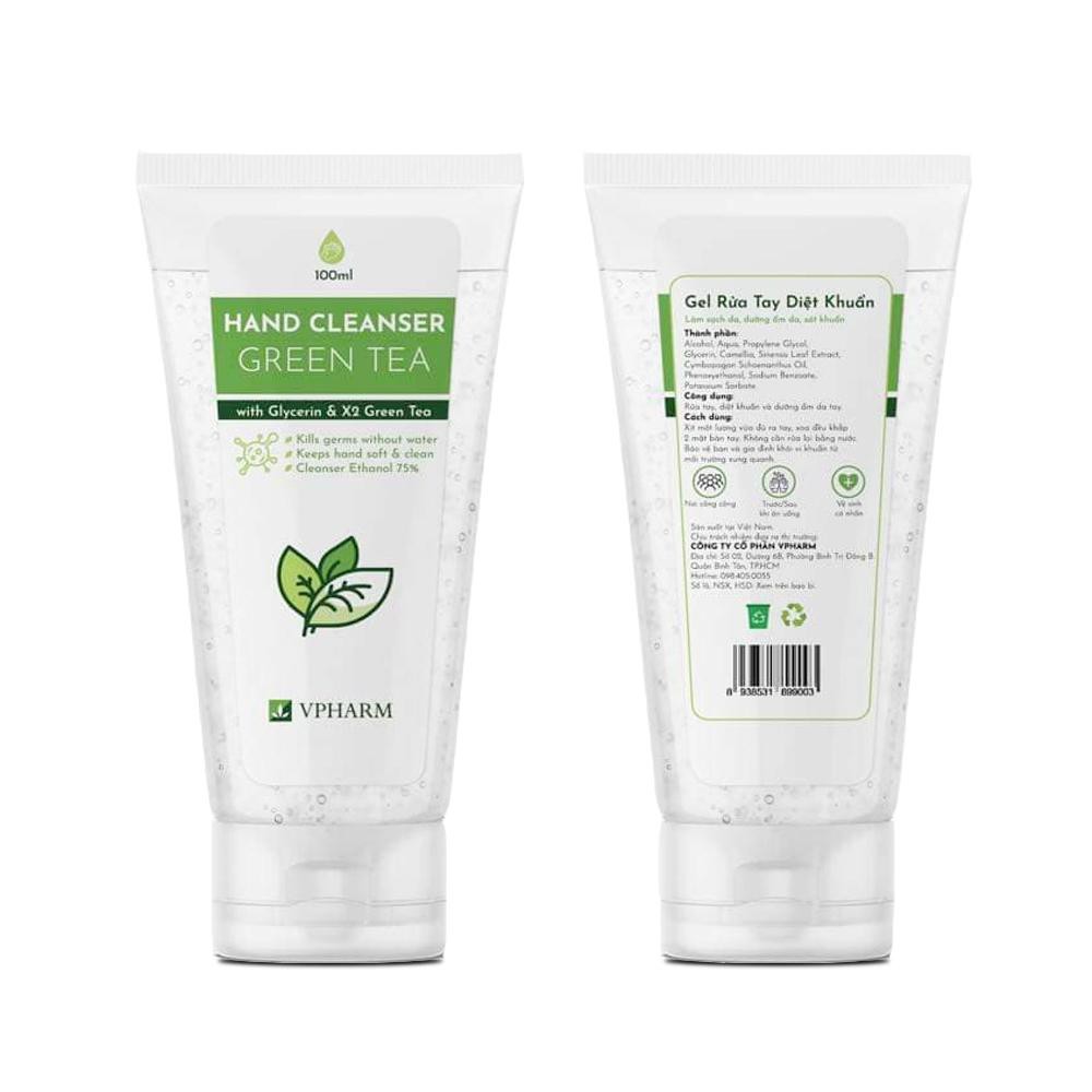 Nước rửa tay khô diệt 99,99% HAND CLEANSER GREEN TEA 100ML trà xanh làm sạch, dưỡng ẩm da tay