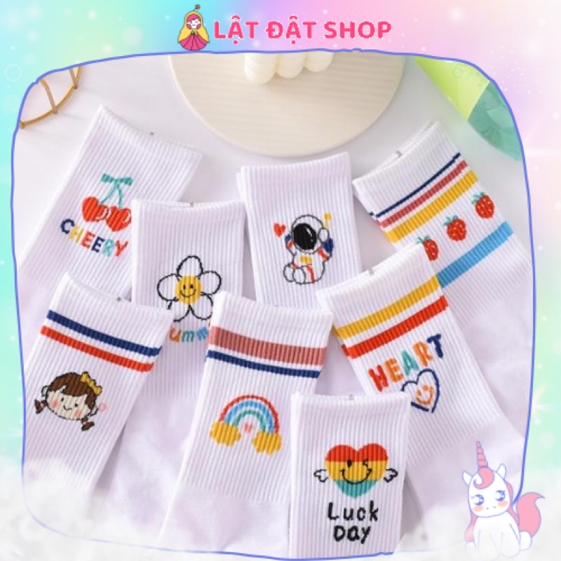 🌿 Tất cổ cao hoạ tiết bò sữa/sọc/mây - Vớ cotton cao cổ 🌿