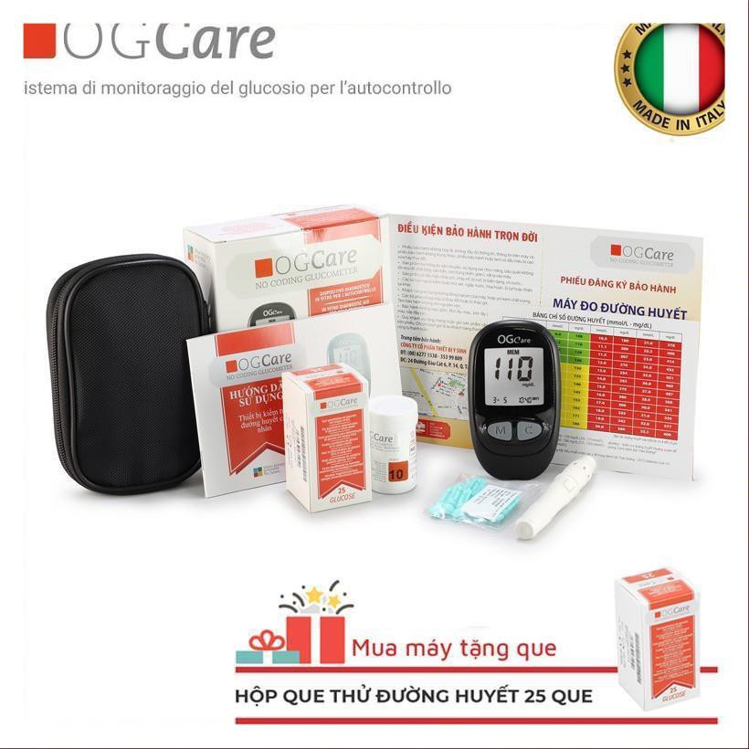 MÁY ĐO ĐƯỜNG HUYẾT OG CARE CHÍNH HÃNG TỪ ITALIA (Ý) | TẶNG KÈM 25 QUE THỬ