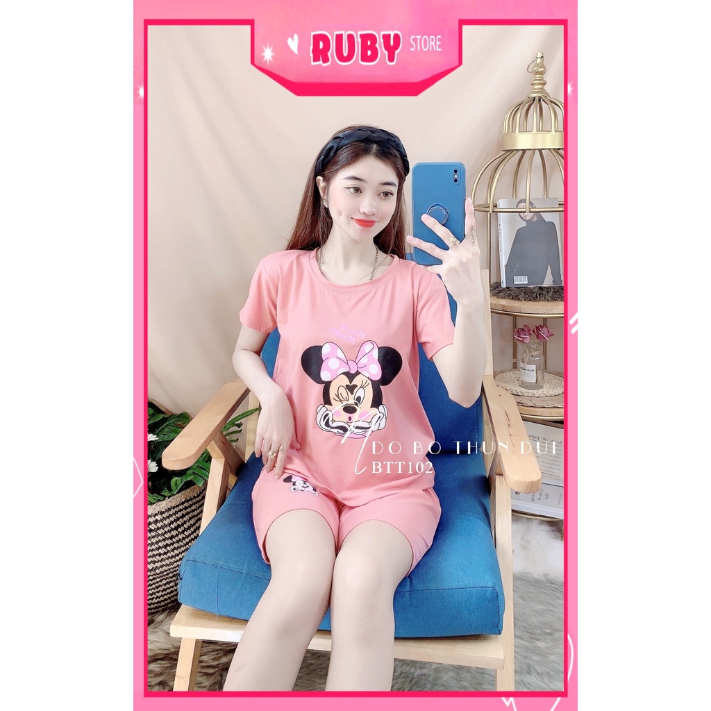 Đồ bộ nữ mặc nhà chất thun mềm mịn in hình chuột hoạt hình dễ thương BTT102