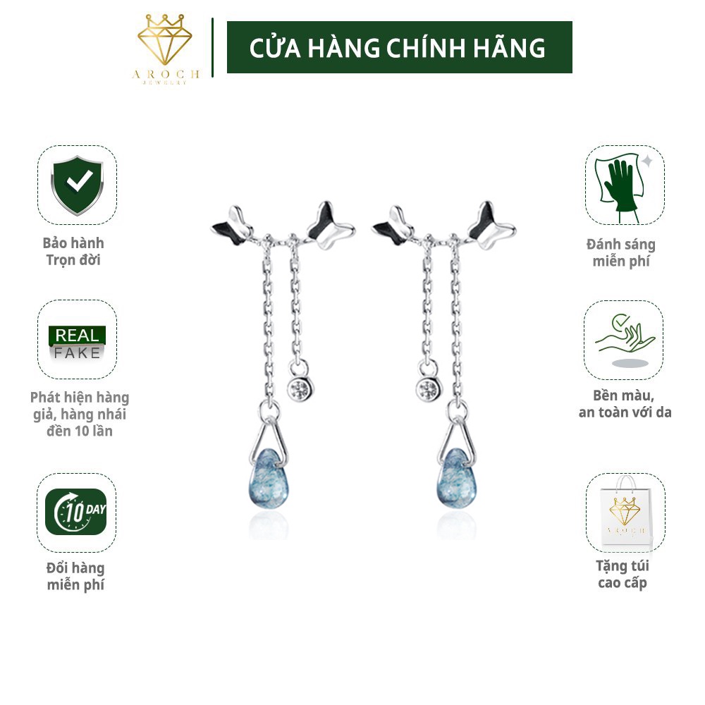 Khuyên tai bạc Ý s925 cánh bướm thả đá G4035- AROCH Jewelry