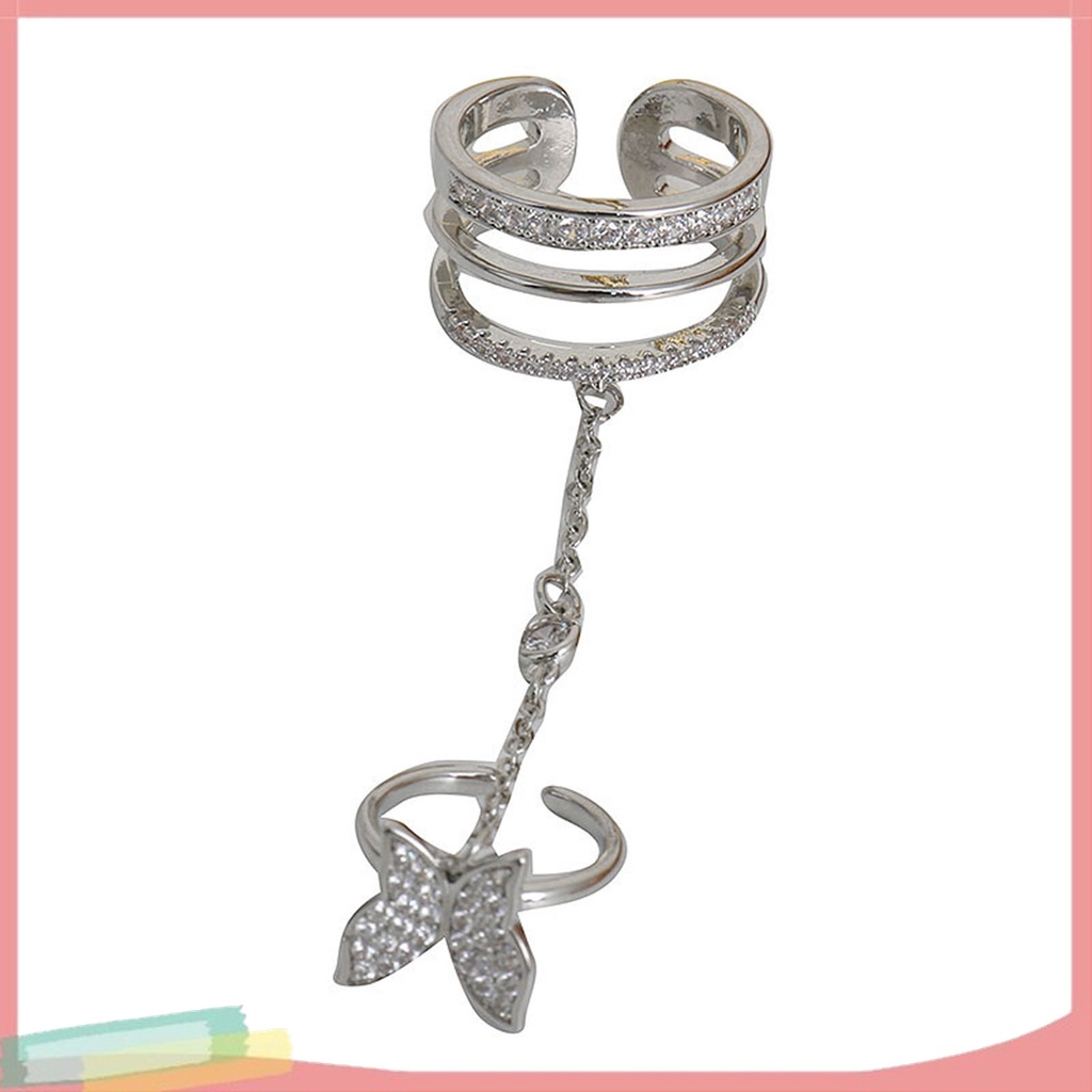 Bộ Nhẫn Hợp Kim Hở Hai Lớp Trang Trí Hình Bướm Đính Đá Xinh Xắn Cho Nữ