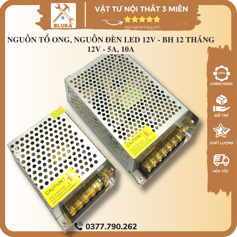 Nguồn Tổ Ong 12V 5A 10A, Nguồn Đèn Led Dây 60W 120W, Bộ Chuyển Đổi Adapter Xung Dc Loại Tốt BLUKA
