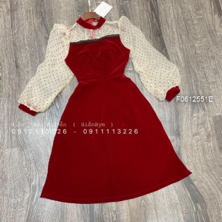 Đầm nhung xòe phối tay voan bi!