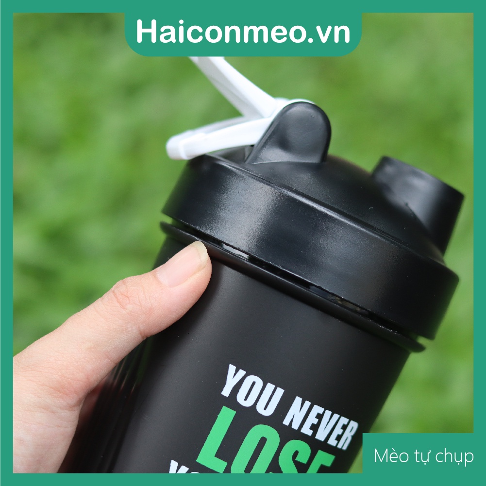 Bình lắc shaker whey tập gym bình nước thể thao shaker pha sữa protein kèm bóng lắc 600ml Never lose