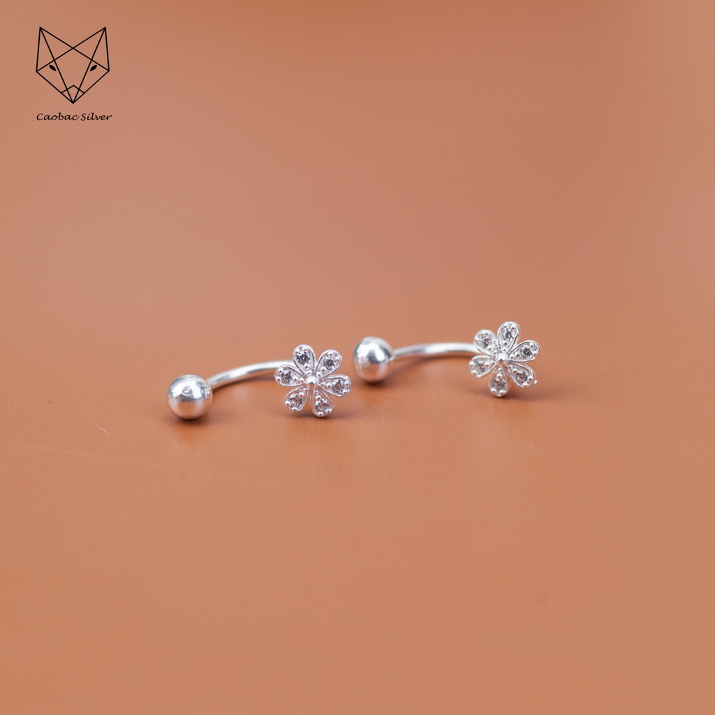 Bông Tai Bạc Ta CaoBac Jewellery Cho Nữ Đính Đá Thiết Kế Hình Hoa Đá Chốt Bi Cong Xoắn