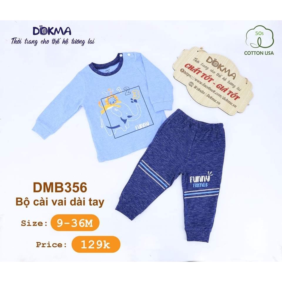 Bộ quần áo dài tay thu đông cho bé trai Dokma sale DMB356