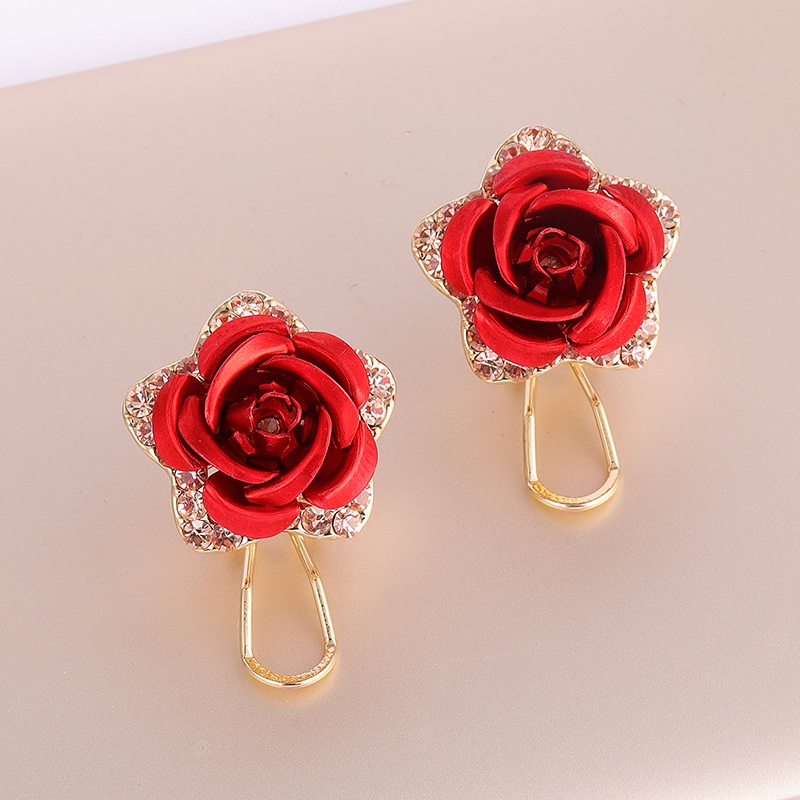 Bông Tai Hình Hoa Hồng Đính Đá Nhiều Màu Sắc Thời Trang Cho Nữ