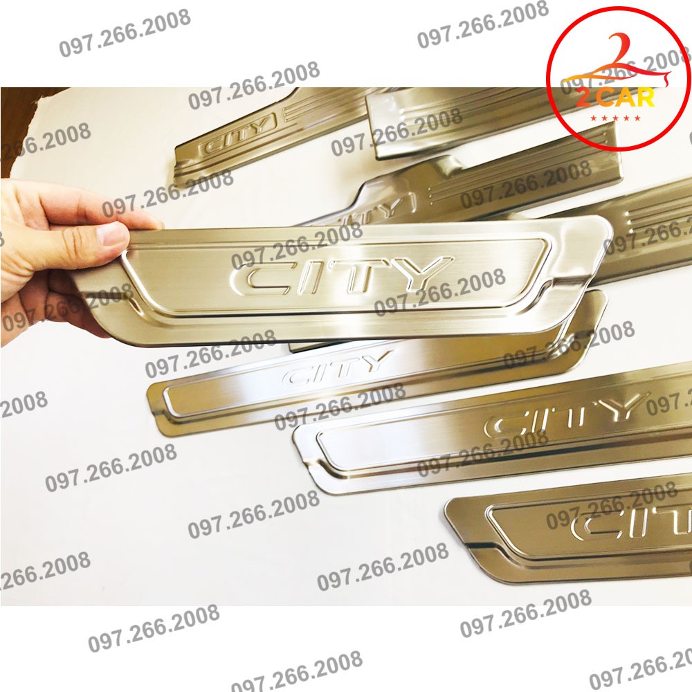 Ốp bậc cửa, nẹp bước chân trong, ngoài xe Honda City 2015 - 2021, 2022, 2023,2024 chất liệu inox