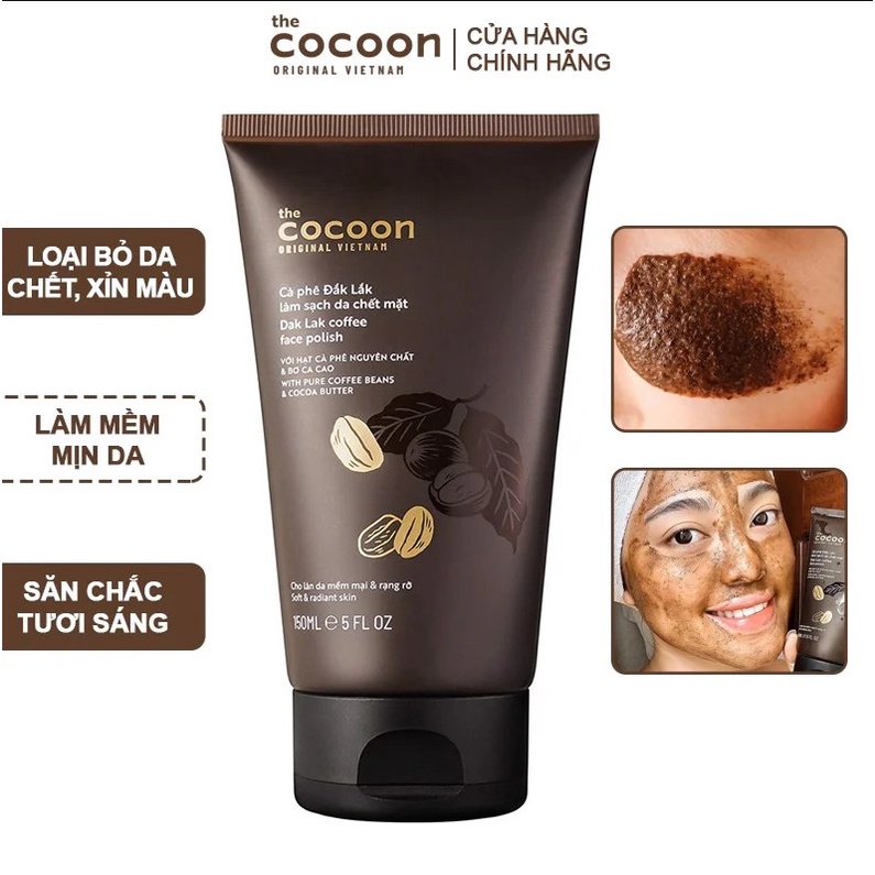 Tẩy tế bào chết mặt cà phê đắk lắk Cocoon 150ml làm sạch da chết mặt, da sáng mịn và đều màu hơn Mỹ Phẩm Sỉ Emer