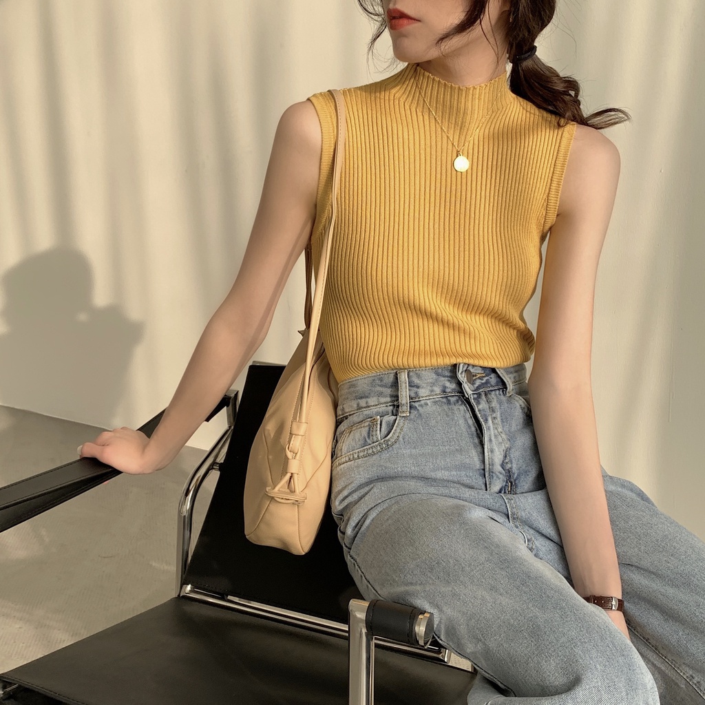 Áo Croptop Sát Nách Cổ Lọ Chất Liệu Mềm Mại Thoáng Khí Phong Cách Cổ Điển Thời Trang Cho Nữ