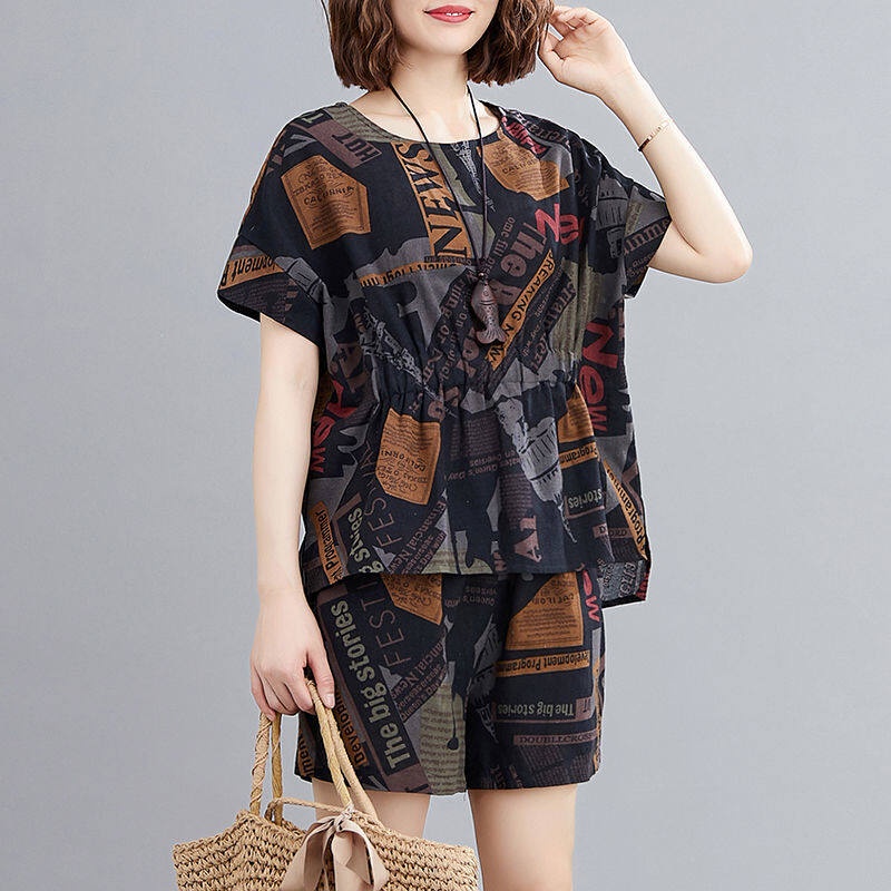 Set Áo Thun Ngắn Tay + Quần short Ống Rộng Thời Trang Nữ