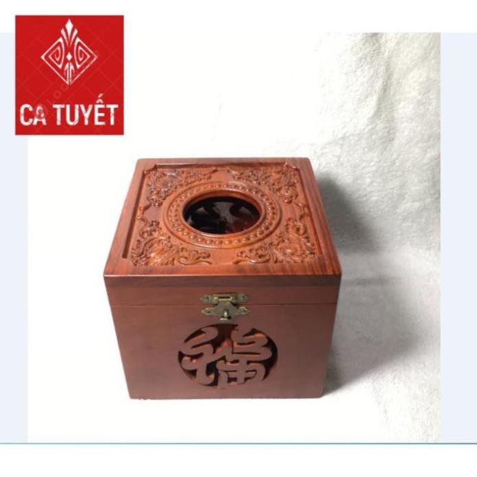 HỘP ĐỰNG GIẤY ĂN Khổ Vuông Mặt Chạm Cao Cấp GỖ HƯƠNG